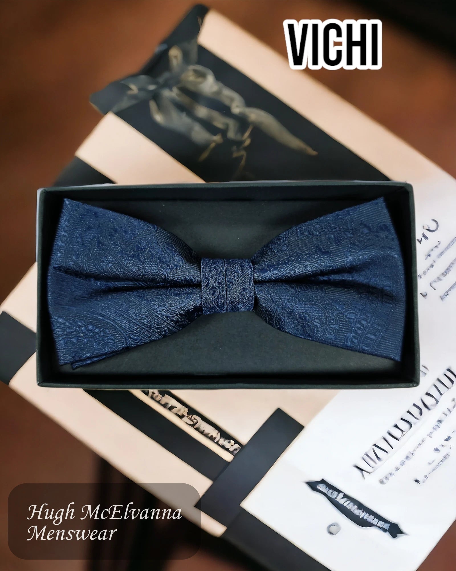 skinny formal ties-NAVY Bow Tie & Pocket Square Set - MB90E