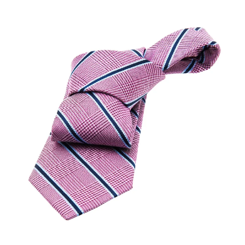 men's wedding party neckties-Wilton Stripes Silk Tie, Pinkish Red / Navy