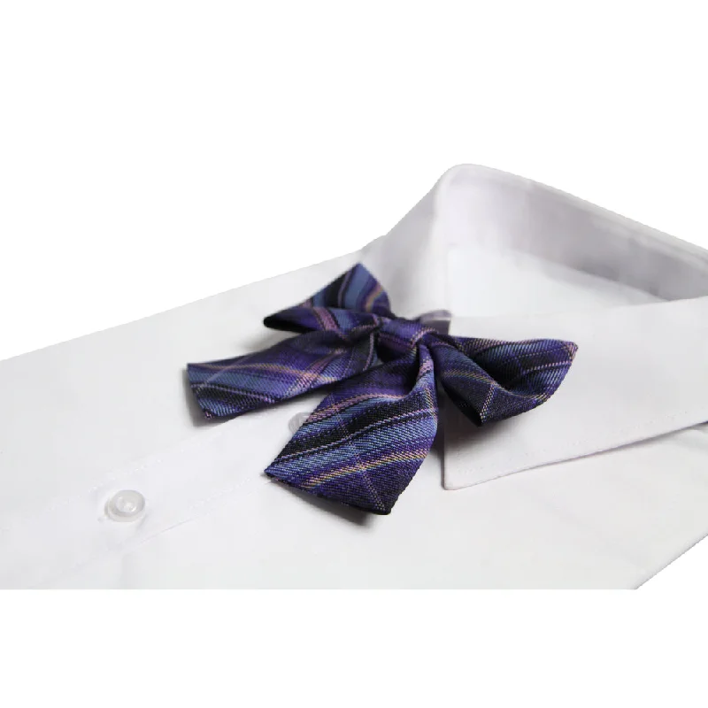 exclusive necktie collections-Womens Dark Purple & Black Tarten Patterned Shirt Collar Bow Tie