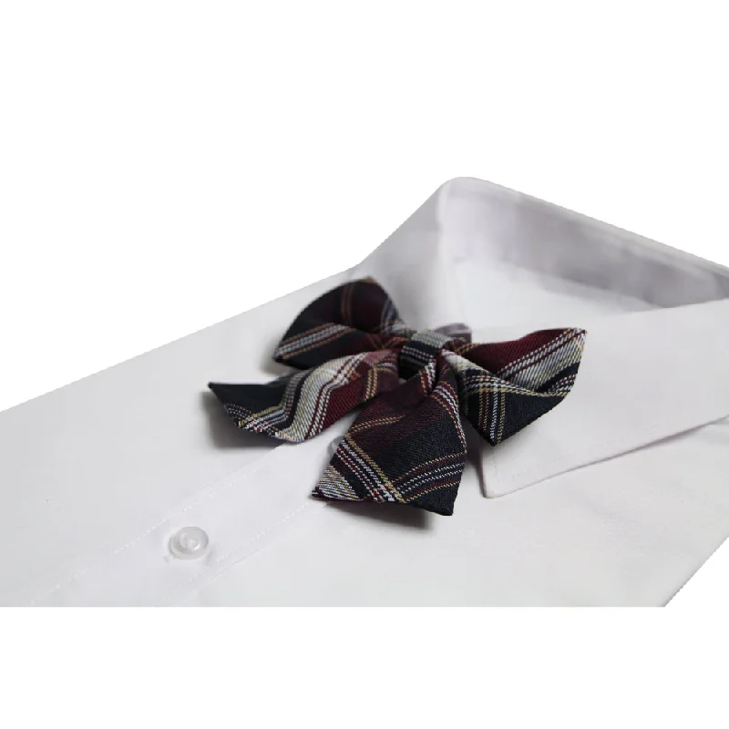 best tie patterns for men-Womens Maroon & Black Tarten Patterned Shirt Collar Bow Tie