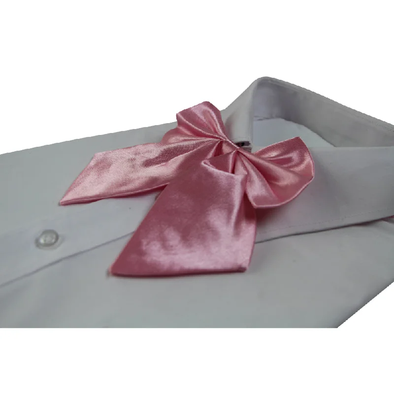 smooth finish neckties-Womens Plain Light Pink Shirt Collar Bow Tie