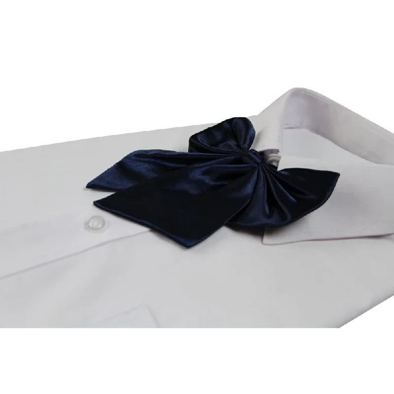 floral ties for weddings-Womens Plain Navy Shirt Collar Bow Tie