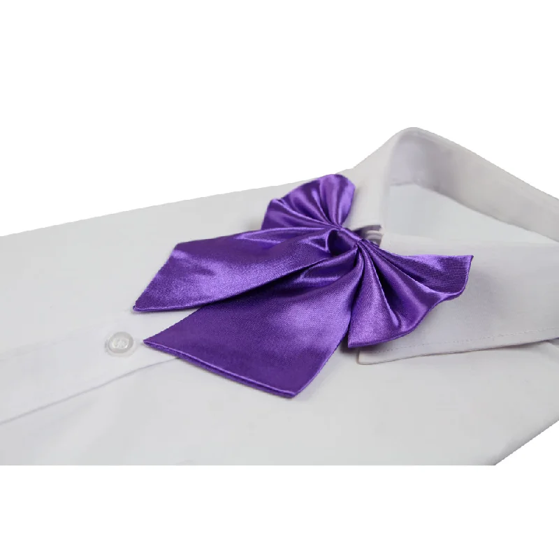 men's tie patterns for interviews-Womens Plain Purple Shirt Collar Bow Tie