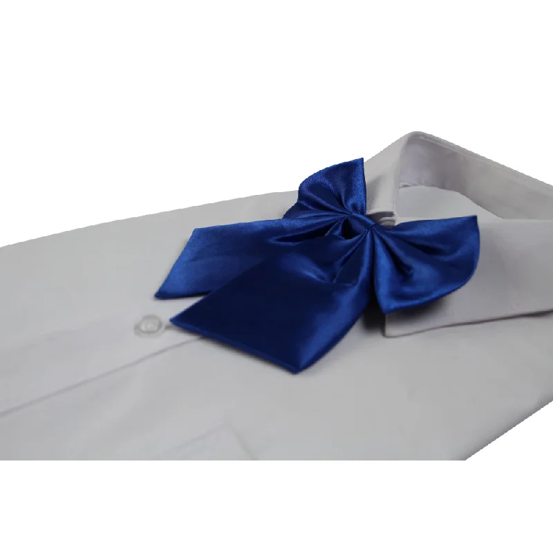 solid color ties for business-Womens Plain Royal Blue Shirt Collar Bow Tie