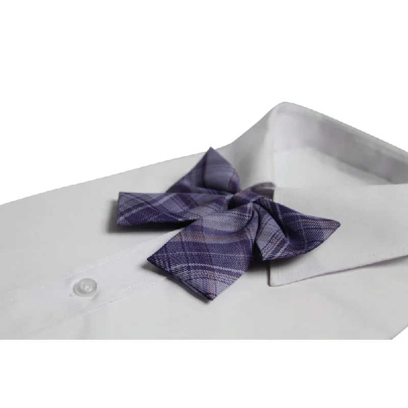 blue silk neckties for men-Womens Shades Of Purple Tarten Patterned Shirt Collar Bow Tie