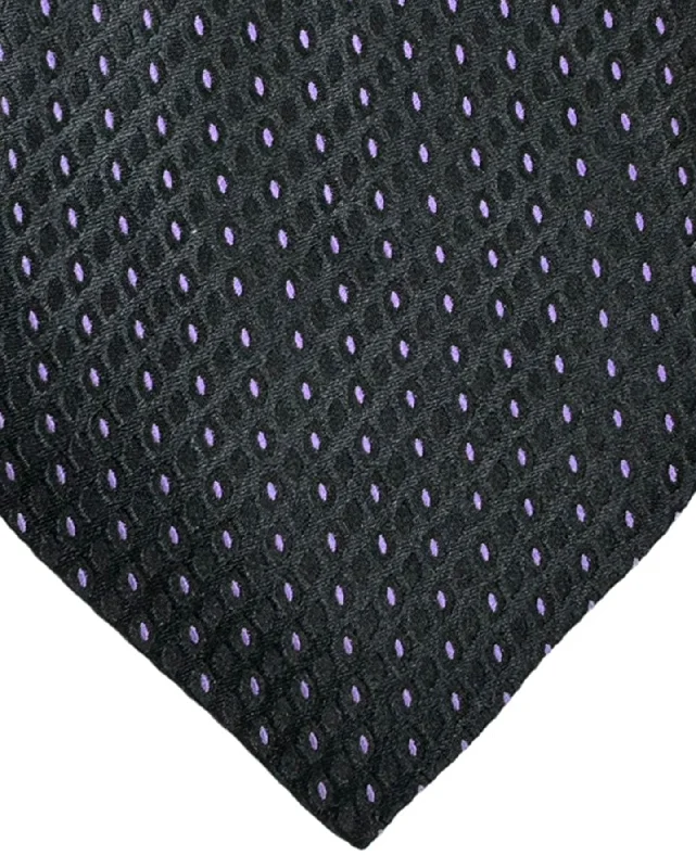 men's wedding party neckties-Zilli Extra Long Tie Black Lilac Micro Pattern