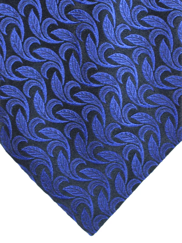 colorful men's ties-Zilli Extra Long Tie Black Royal Blue Leaves