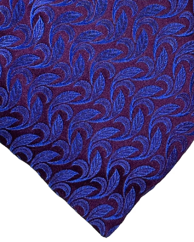 modern patterned ties-Zilli Extra Long Tie Purple Royal Blue Leaves