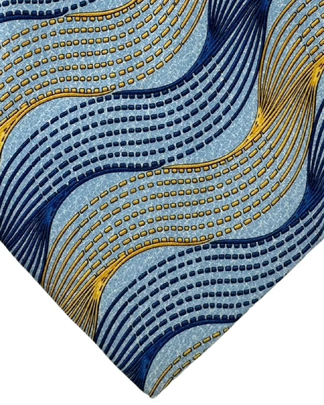 affordable silk neckties-Zilli Silk Tie Blue Royal Blue Orange Swirl Design - Wide Necktie