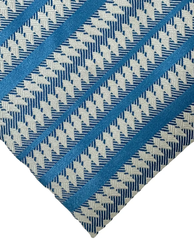 high-quality silk neckties-Zilli Silk Tie Blue Silver Stripes Design - Wide Necktie