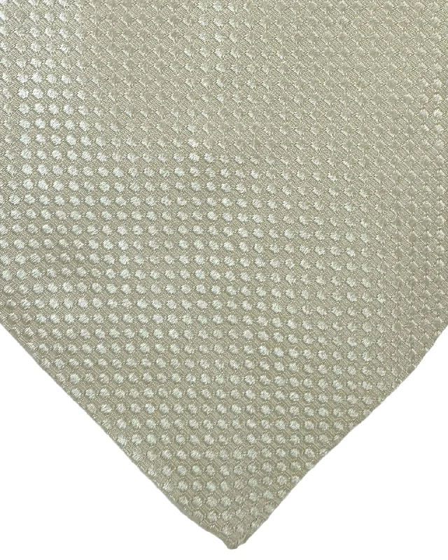 premium silk neckties-Zilli Silk Tie Ivory Solid Micro Pattern Design - Wide Necktie