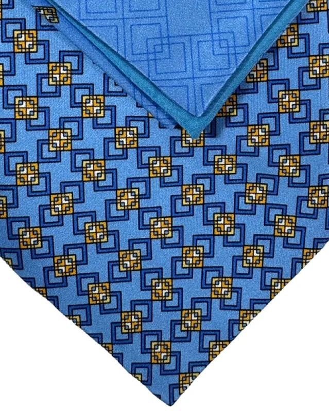 light color ties for business-Zilli Tie & Matching Pocket Square Set Blue Orange Gold Geometric