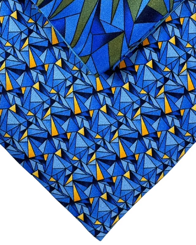 classic silk wedding ties-Zilli Tie & Matching Pocket Square Set Blue Orange Gold Micro Pattern