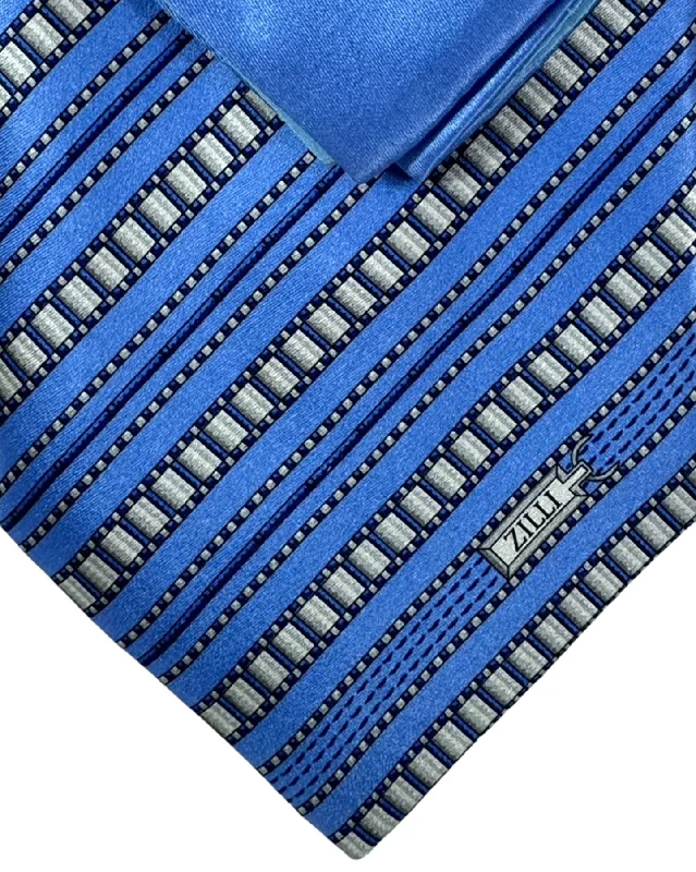 silk ties for business meetings-Zilli Tie & Matching Pocket Square Set Blue Stripes