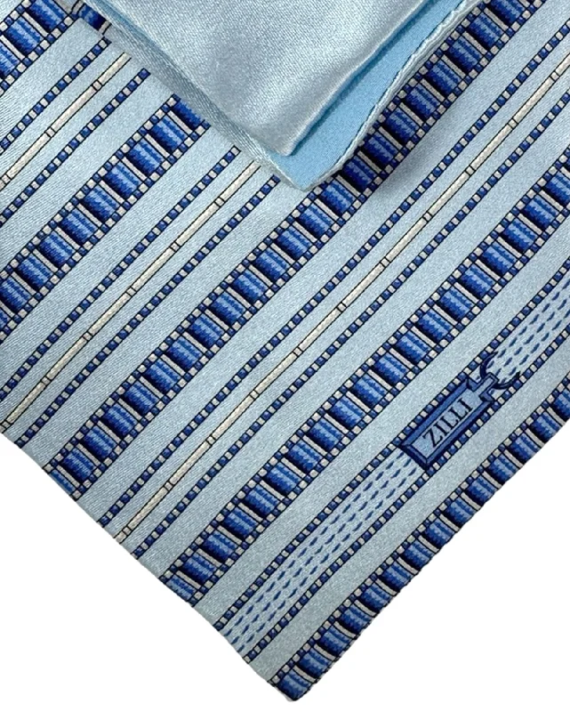 designer necktie sets-Zilli Tie & Matching Pocket Square Set Blue Stripes