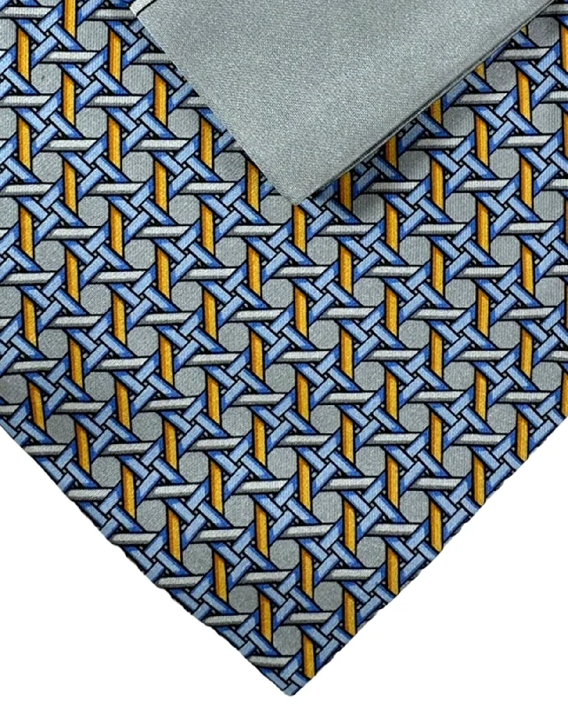 vibrant wedding neckties-Zilli Tie & Matching Pocket Square Set Gray Blue Orange Gold Geometric