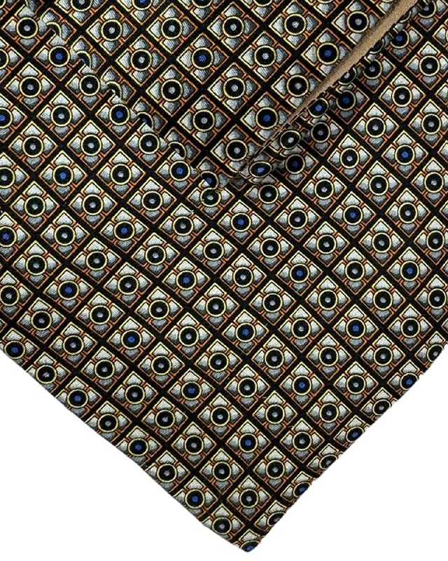 office tie sets for men-Zilli Tie & Matching Pocket Square Set Gray Gray Brown Geometric