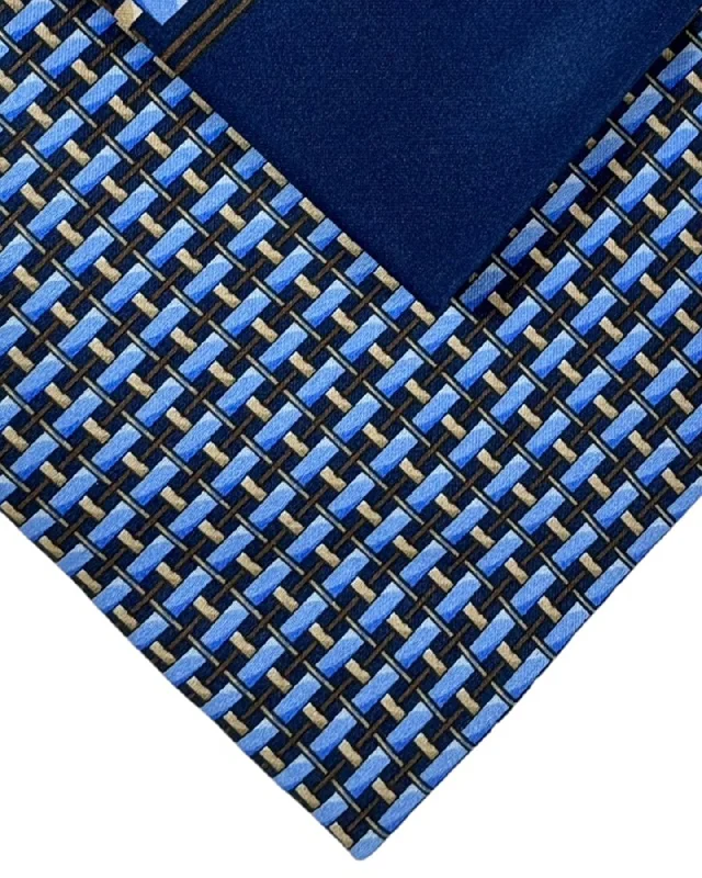 men's wedding attire neckties-Zilli Tie & Matching Pocket Square Set Midnight Blue Gray Check