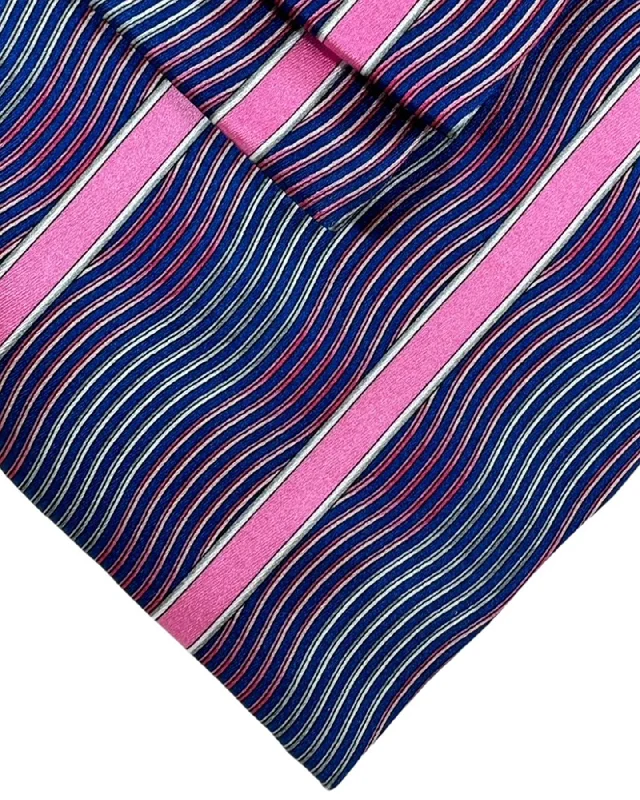 silk neckties for casual events-Zilli Tie & Matching Pocket Square Set Pink Gray Swirl Stripes