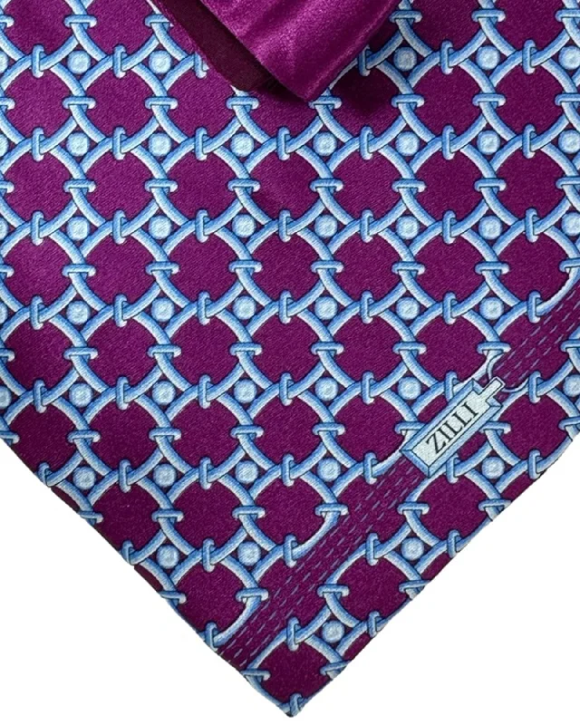 best bow ties for formal events-Zilli Tie & Matching Pocket Square Set Purple Blue Geometric