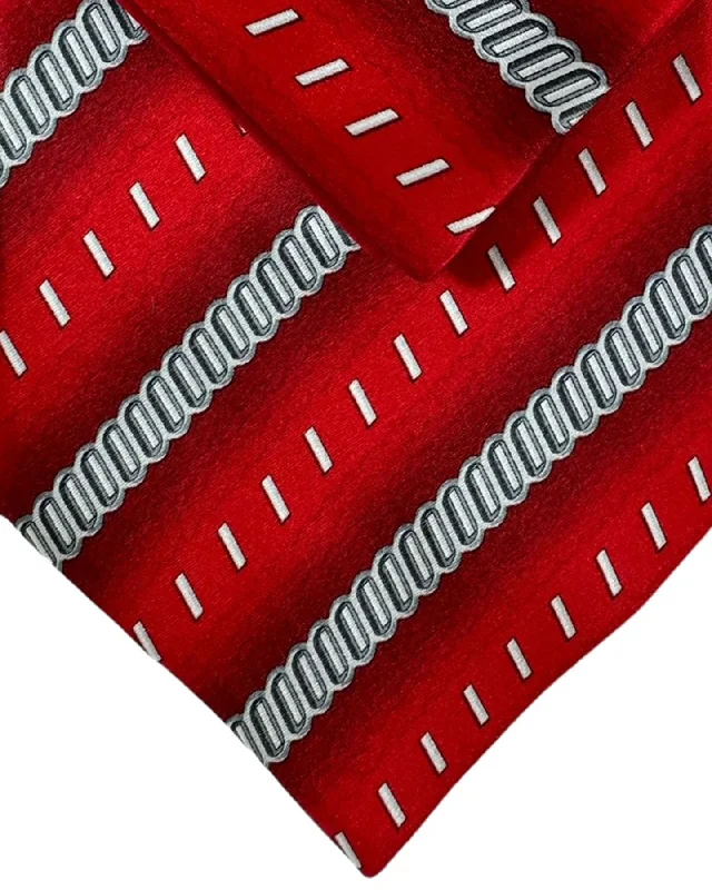 elegant office neckties-Zilli Tie & Matching Pocket Square Set Red Gray Stripes