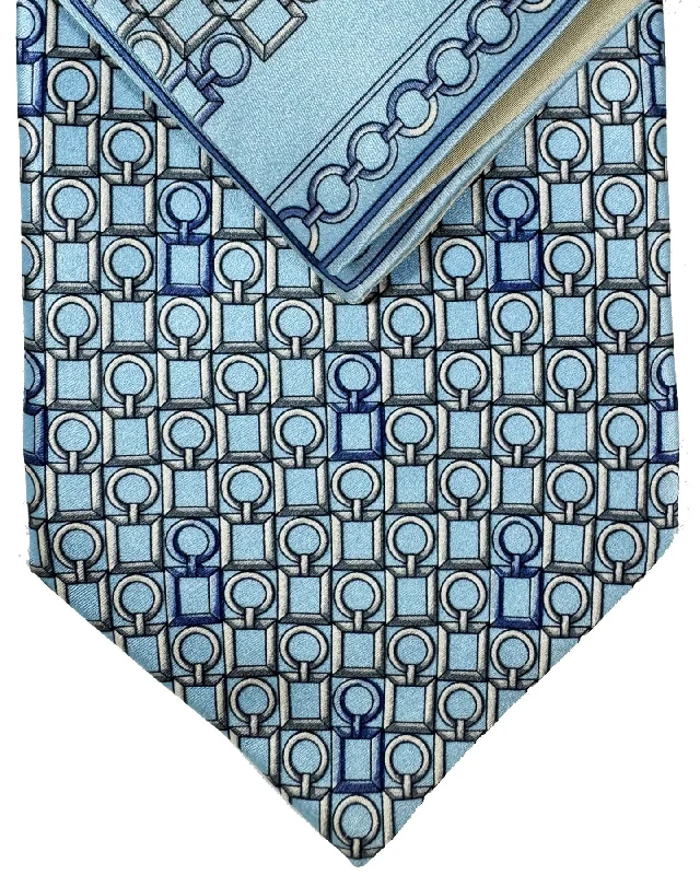 great ties for interviews-Zilli Tie & Matching Pocket Square Set Sky Blue Logo Tag