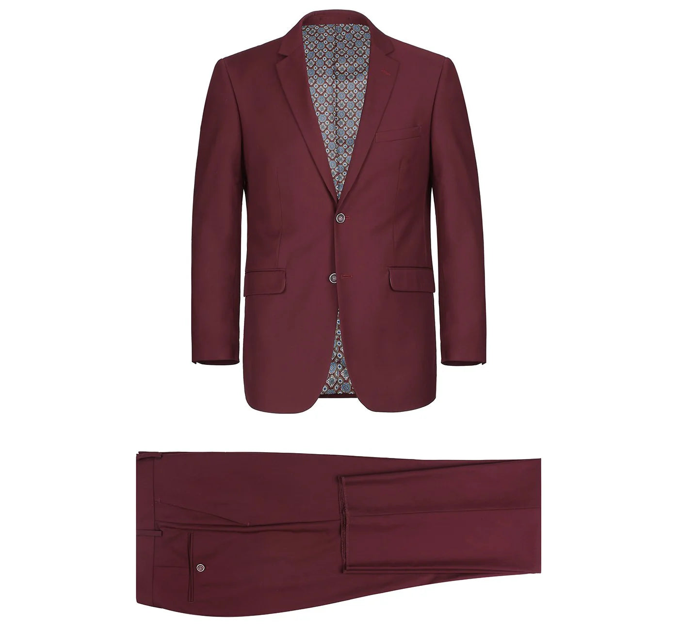 Men's soft fabric suit -2-Piece Notch Lapel Suit - Burgundy