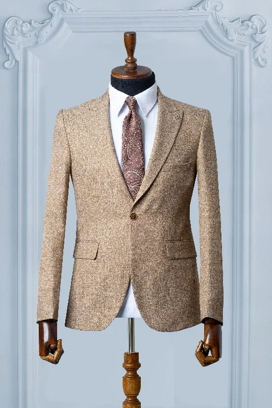 Men's dark brown suit -BEIGE SILK BLAZER