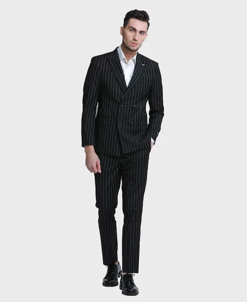 Best men's black tie suit -Black Pinstripe Double Breasted Suit