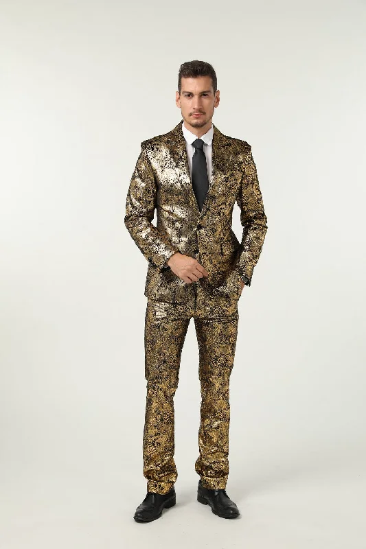 Men's formal occasion suits -Golden Velvet 3 Piece Men's Formal Suits