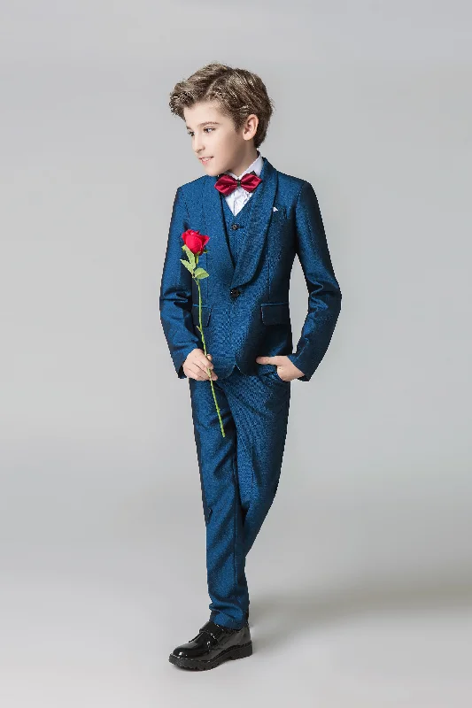 Men's checked suit jacket -Blue Formal Classic 5 Piece Kids Boys Suits