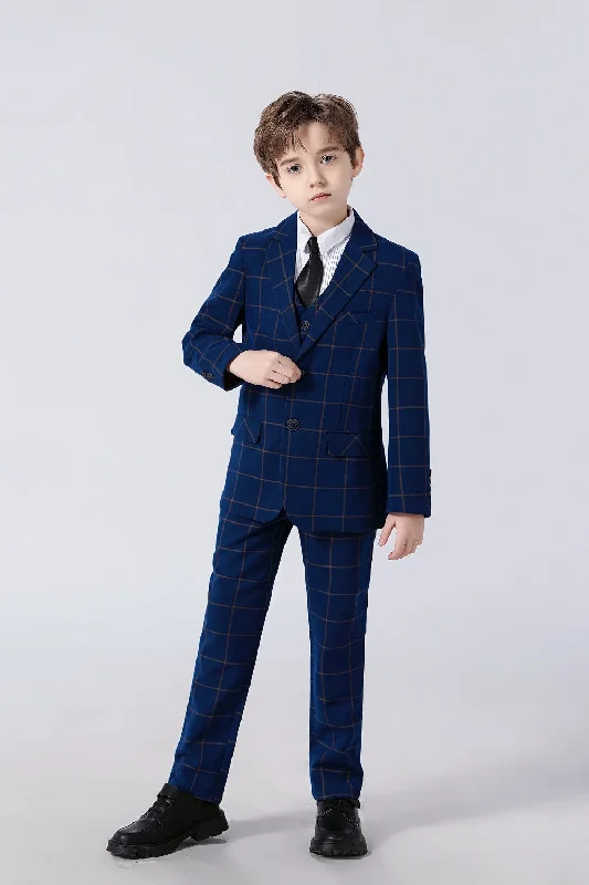 Best men's suit for weddings -Blue Plaid Elegant Formal 4 Piece Boys Suits With Jacket+Pants+Shirt+Tie