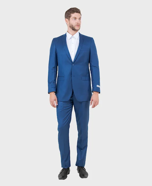 Men's winter business suits -Blue Slim Fit Sharkskin Suit