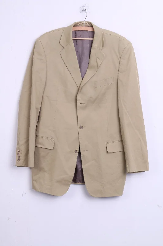 Men's suit for dinner party -Bonomi Mens 98 L Blazer Jacket Top Suit Beige Single Breasted Cotton