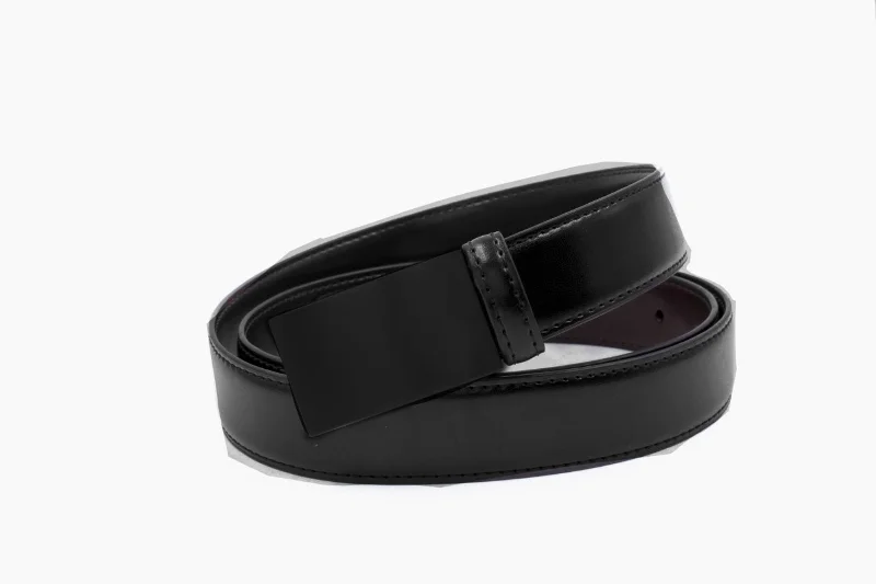 minimalist waist belt for women -Boys Black Flat Leather Belt