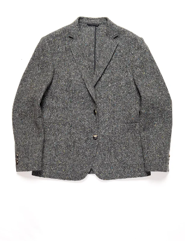 Men's formal blue suit -BKT35 Unstructured Jacket in Flecked Donegal Tweed - Lead Gray