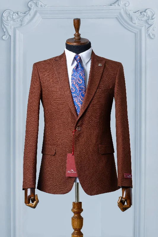 Men's sharp-fit suit -BROWN SILK BLAZER