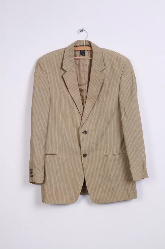 Men's double-breasted suit -Claiborne Mens 40R Blazer Jacket Taupe Single Breasted Striped Linen