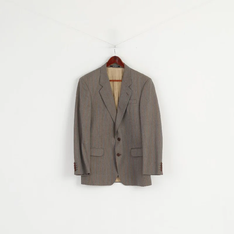 Men's suit for office -Daks Signature London Mens 40 Blazer Gray Striped 100% New Wool Vintage Jacket