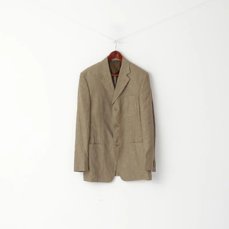 Men's suit for gala -Banana Republic Men 40 Blazer Brown 100% Linen Striped Single Breasted Jacket