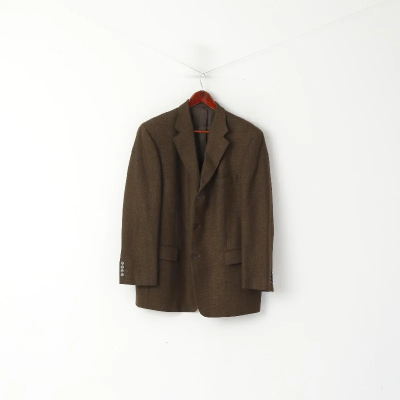 Men's tuxedo with satin lapel -Mario Barutti Men 42 52 Blazer Brown Wool Single Breasted Wool Vintage Jacket