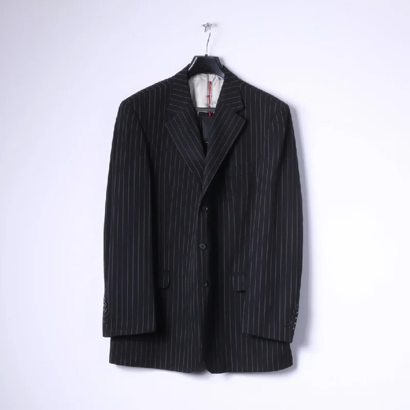 Men's tailored wedding suit -New River Island Mens 44R Blazer Black Striped Superior Quality Single Breasted Jacket