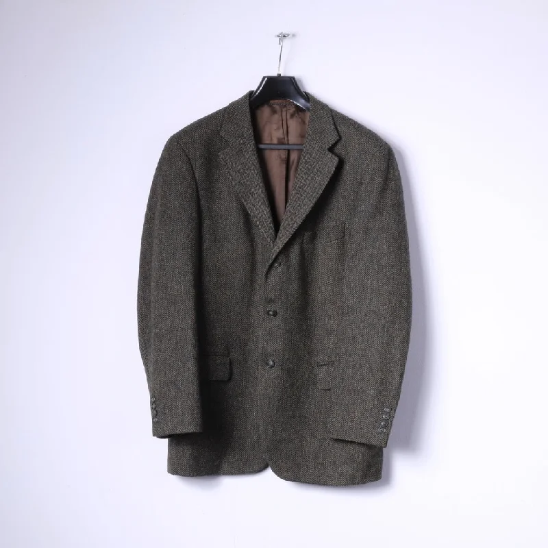 Men's luxury business suit -GANT U.S.A. Men 50 40 Blazer Green Wool Herringbone Single Breasted Jacket