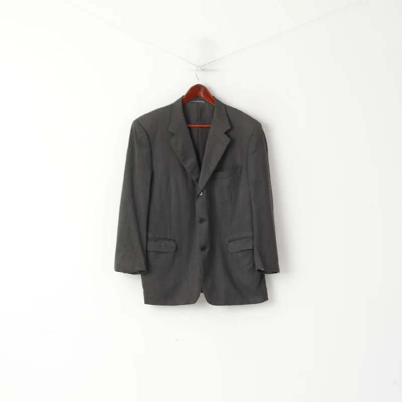 Men's warm tuxedo suit -Canali Men 56 46 Blazer Gray Vintage Wool Burki Super 120's Single Breasted Jacket