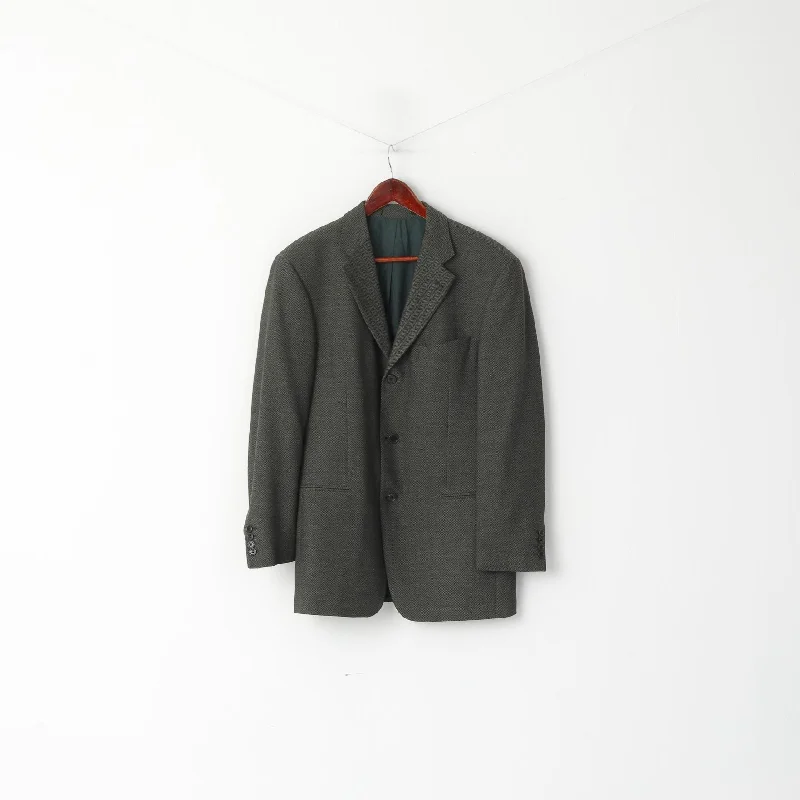 Men's suit and tie combo -Hugo Boss Men 40 50 Blazer Grey Green Wool Super 100 HERR Single Breasted Jacket