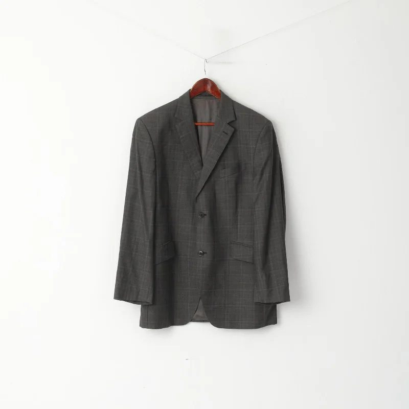 Men's suit accessories -Austin Reed Men 42 Blazer Grey Blue Check Wool Cashmere Single Breasted Jacket