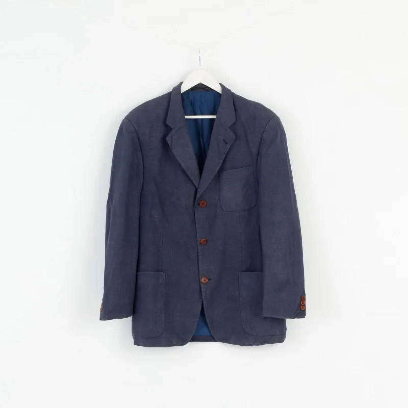 Men’s suits for winter -Atelier Torino By Konen Munchen Mens 54 Blazer Navy Vintage 100% Linen Robert Old Jacket