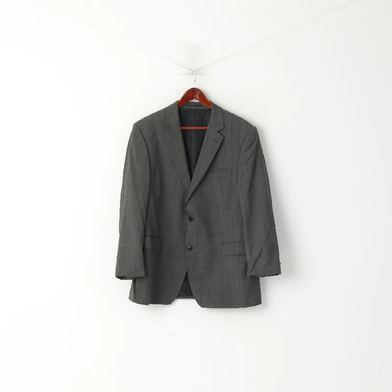 Men's black suit -Max Calvin Men 27 44 Blazer Grey Vintage Australian Wool Single Breasted Shoulder Pads Jacket