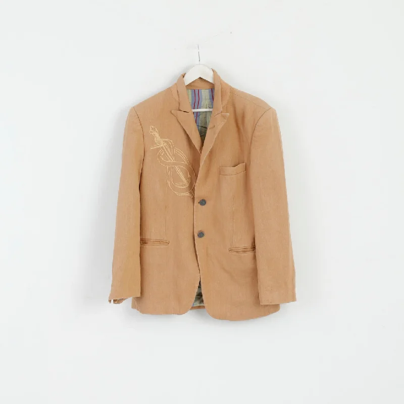 Men's checkered suit -As 7 Th Lum Mens 40 S Blazer Beige Linen Cotton Blend Emroidered Jacket