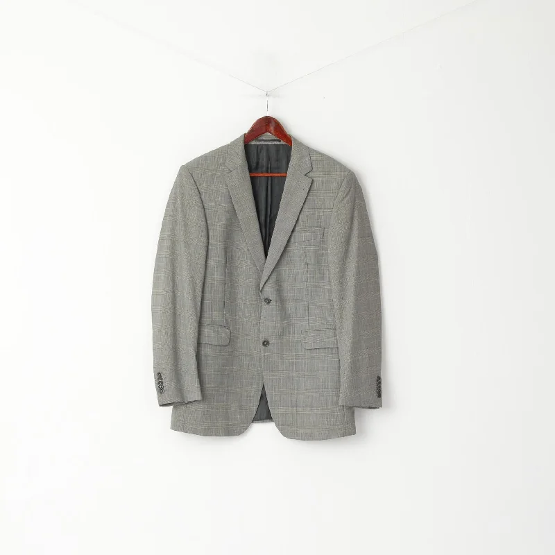 Men's blue tuxedo suit -PuntaSetta Men 40 Blazer Grey Check Wool Vintage Single Breasted Jacket